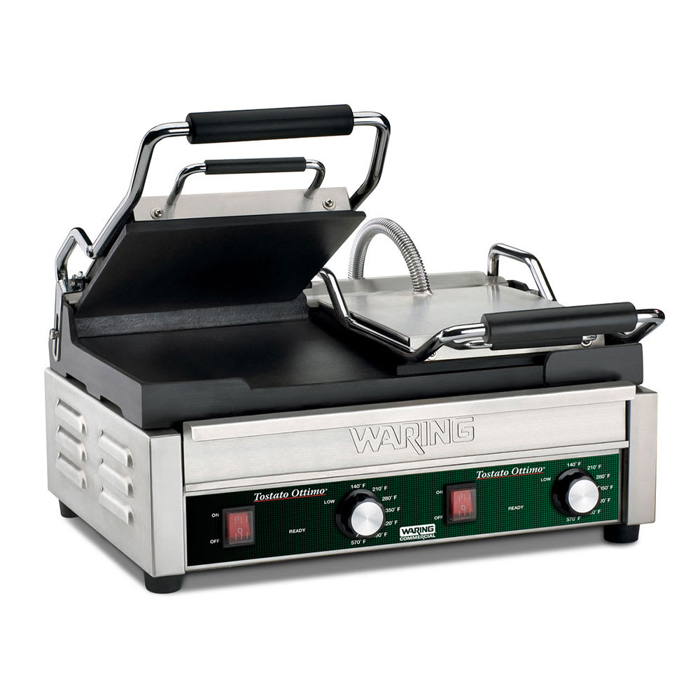 Waring WFG300 Double Commercial Panini Press w/ Cast Iron Smooth Plates, 240v/1ph