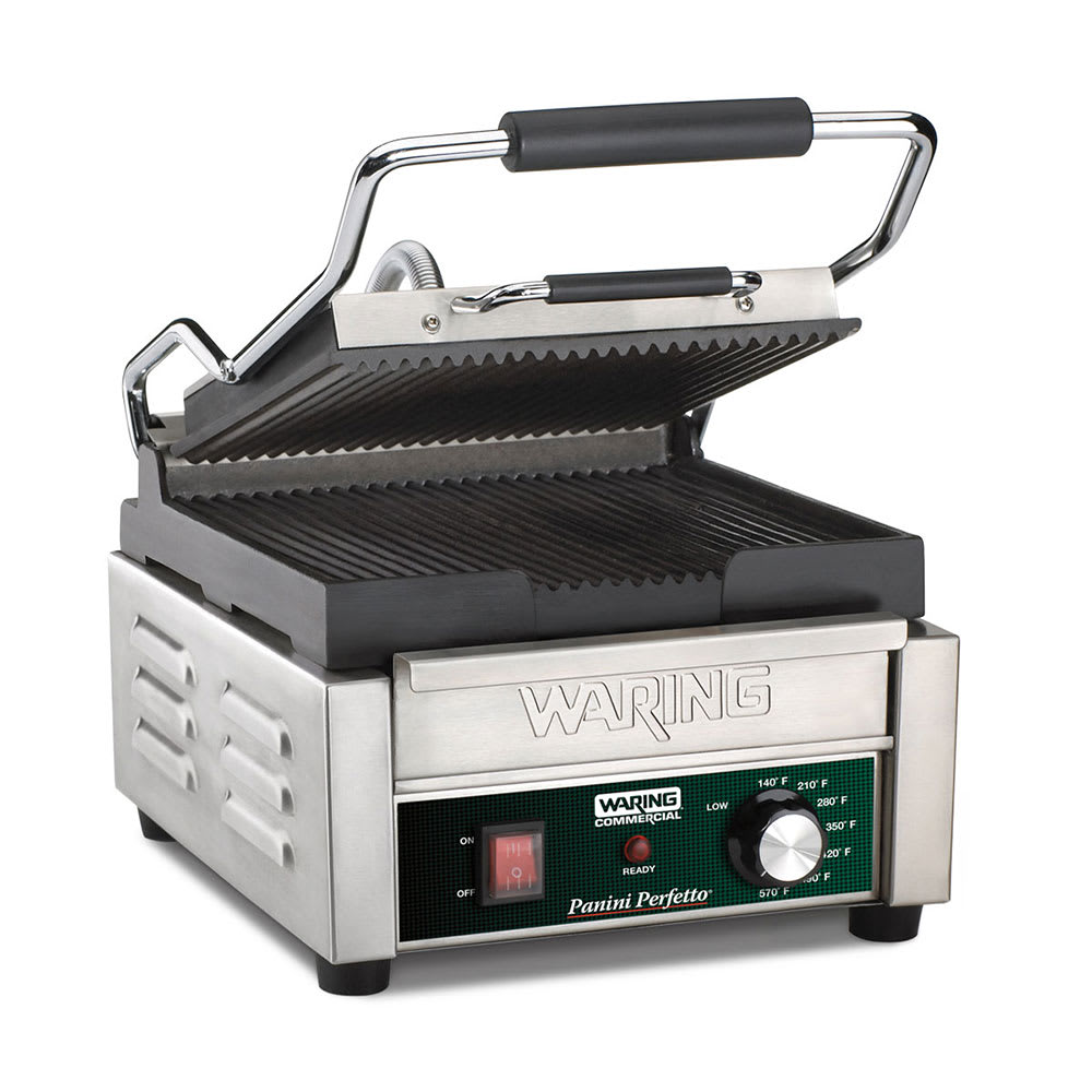 Waring WPG150B Single Commercial Panini Press w/ Cast Iron Grooved Plates, 208v/1ph