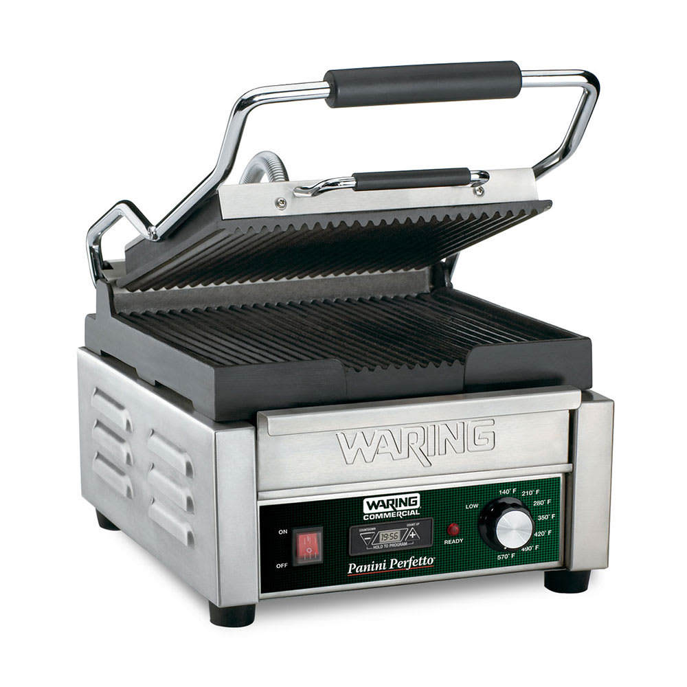 Waring WPG150TB Single Commercial Panini Press w/ Cast Iron Grooved Plates, 208v/1ph