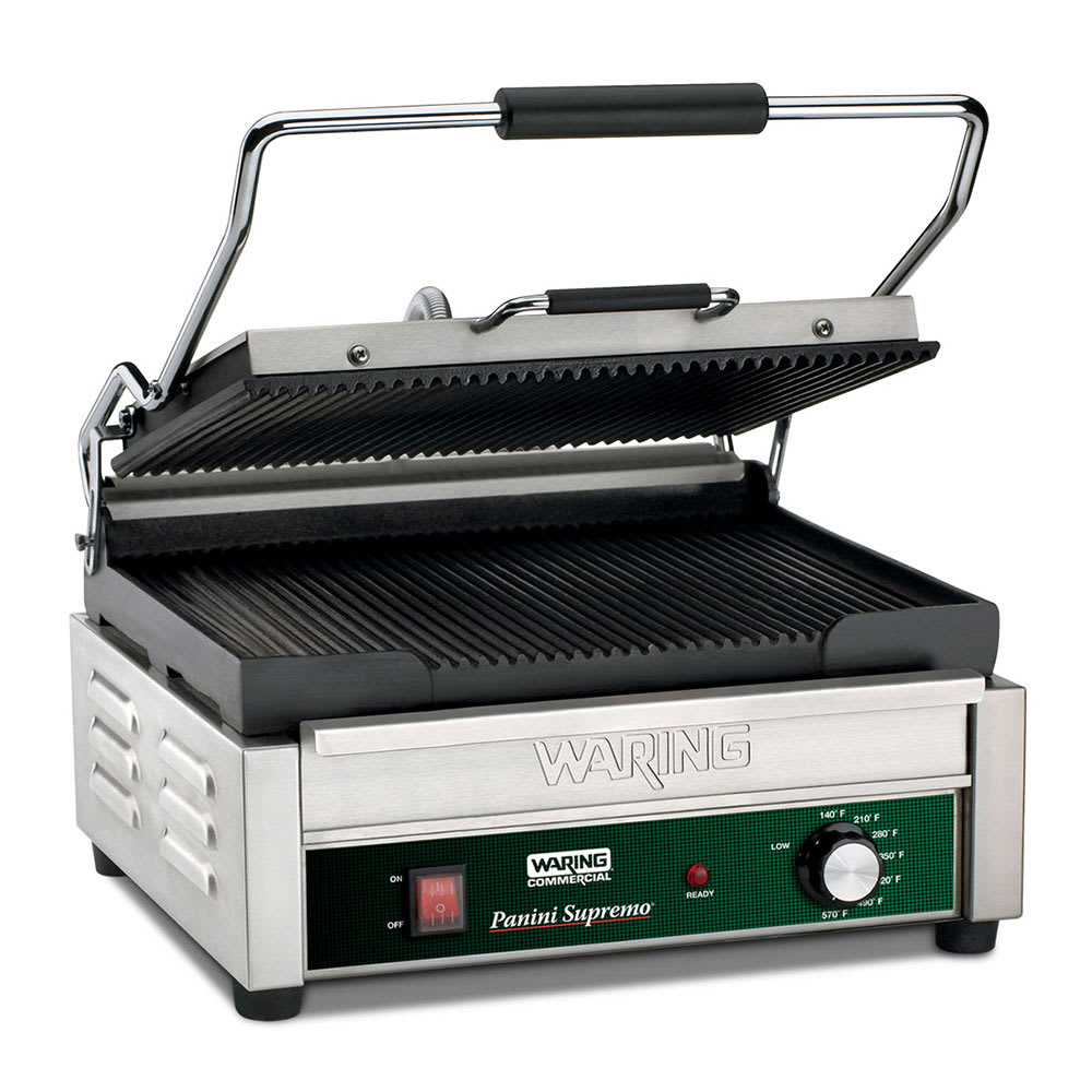 Waring WPG250B Single Commercial Panini Press w/ Cast Iron Grooved Plates, 208v/1ph