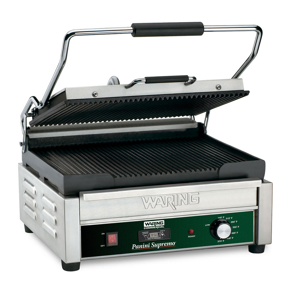Waring WPG250TB Single Commercial Panini Press w/ Cast Iron Grooved Plates, 208v/1ph