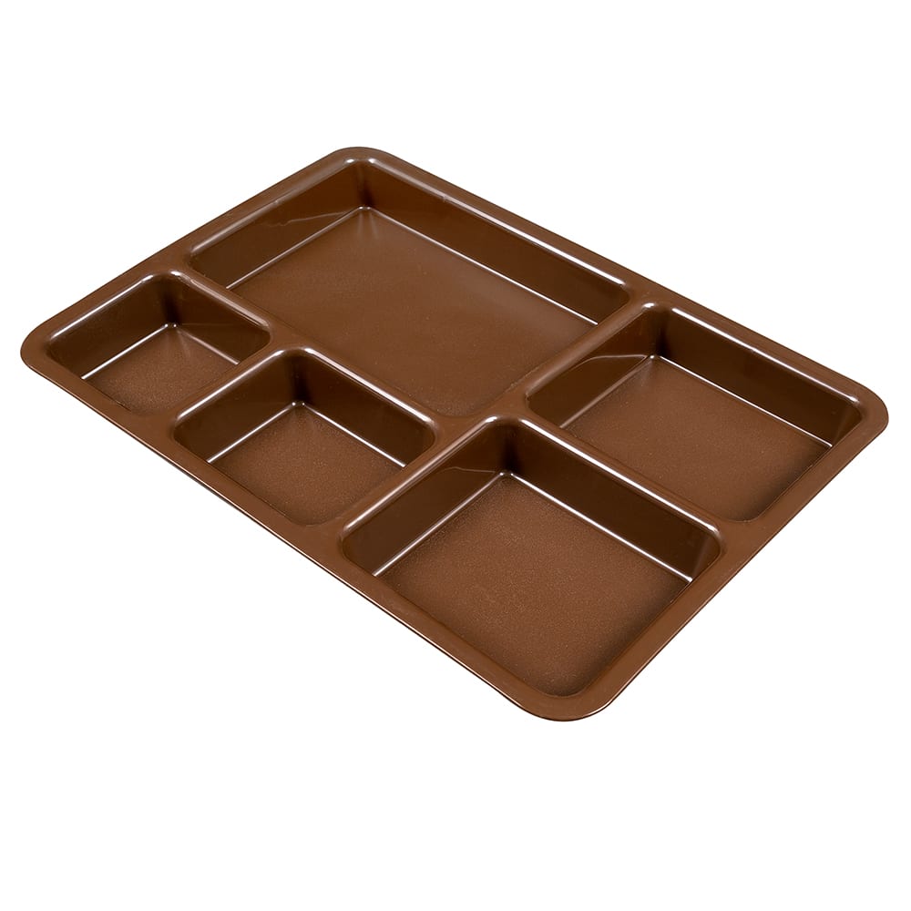 Cambro 1411CP167 Plastic Rectangular Tray w/ (5) Compartments, 14 3/8" x 10 9/16", Brown