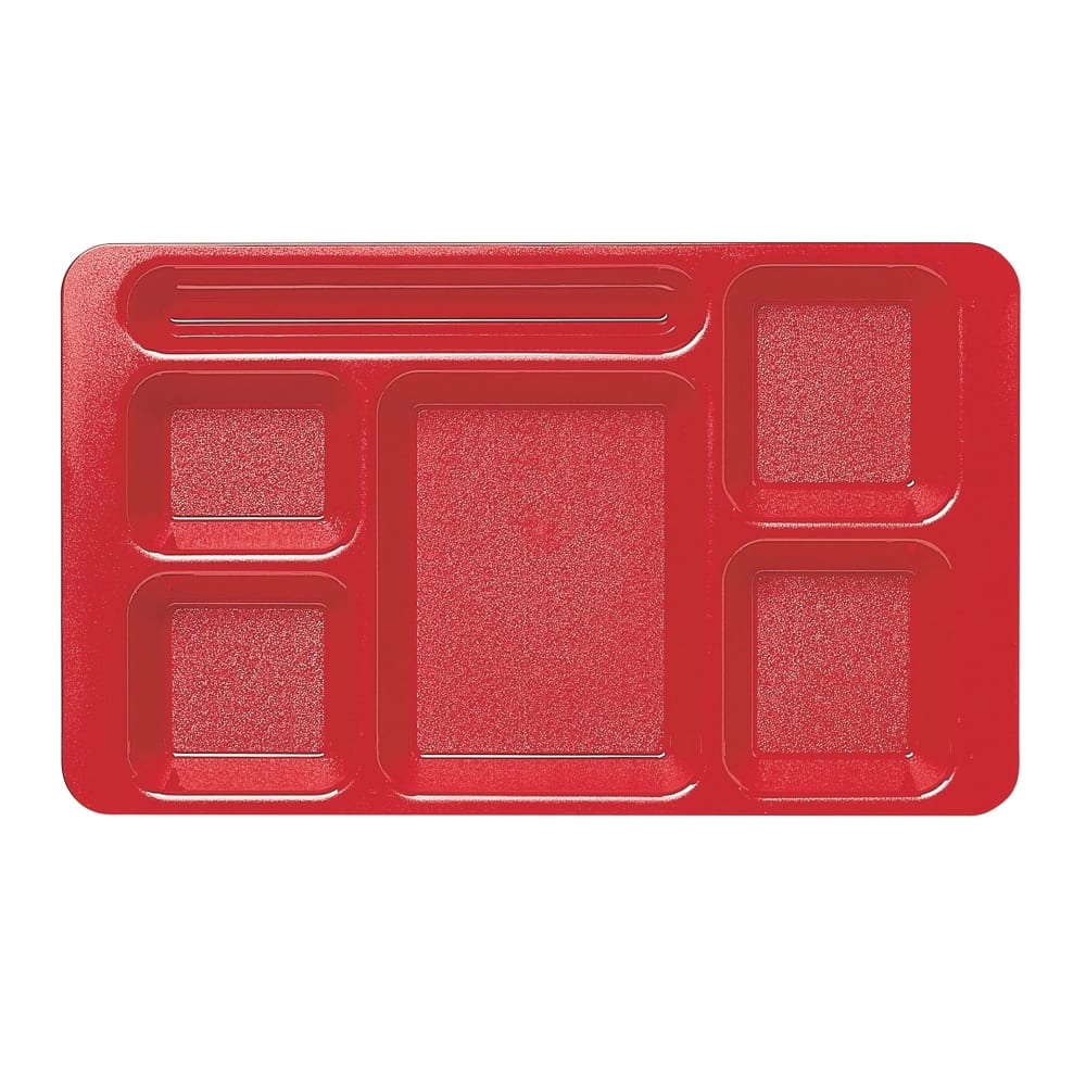 Cambro 1596CW404 Plastic Rectangular Tray w/ (6) Compartments, 9" x 15", Red
