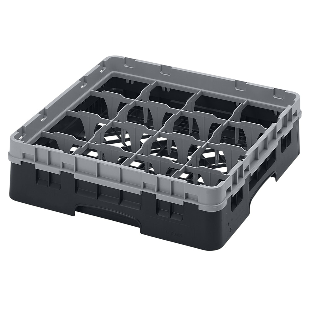 Cambro 16S318110 Camrack® Glass Rack w/ (16) Compartments - (1) Gray Extender, Black