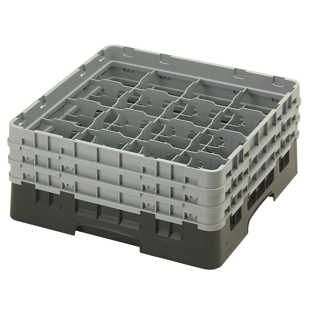 Cambro 16S638110 Camrack® Glass Rack w/ (16) Compartments - (3) Gray Extenders, Black