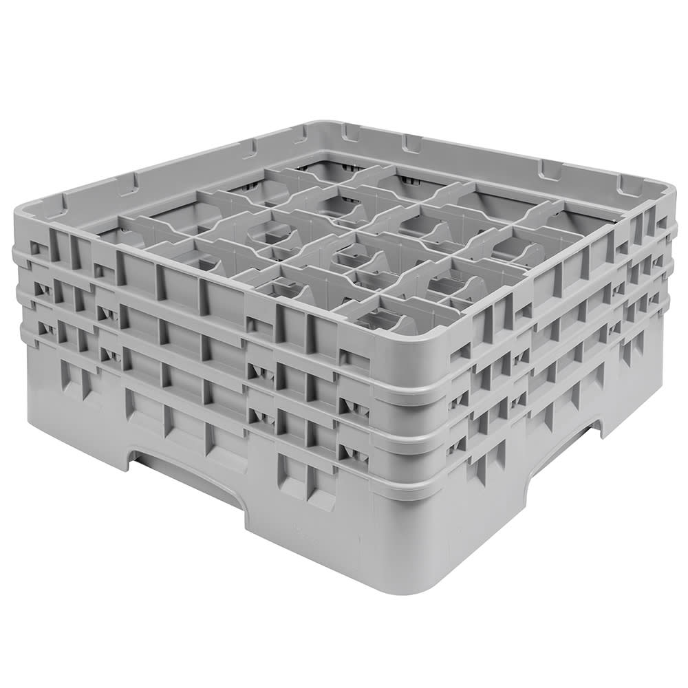 Cambro 16S638151 Camrack® Glass Rack w/ (16) Compartments - (3) Gray Extenders, Soft Gray