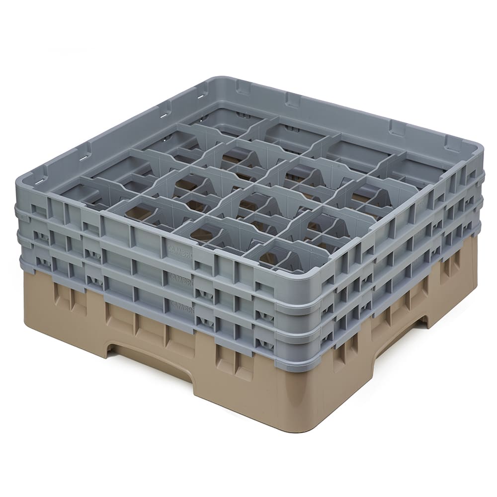 Cambro 16S638184 Camrack® Glass Rack w/ (16) Compartments - (3) Gray Extenders, Beige