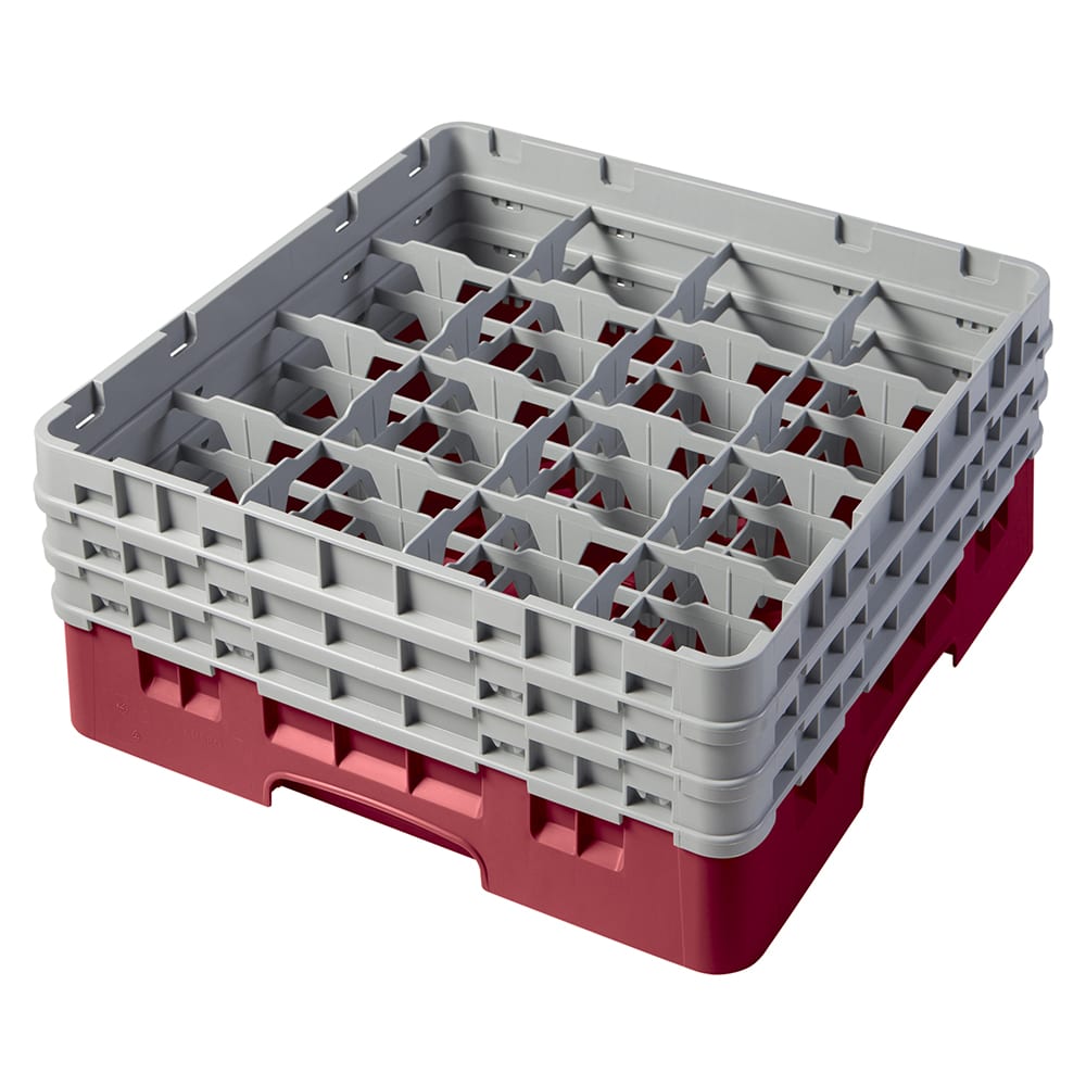 Cambro 16S638416 Camrack® Glass Rack w/ (16) Compartments - (3) Gray Extenders, Cranberry