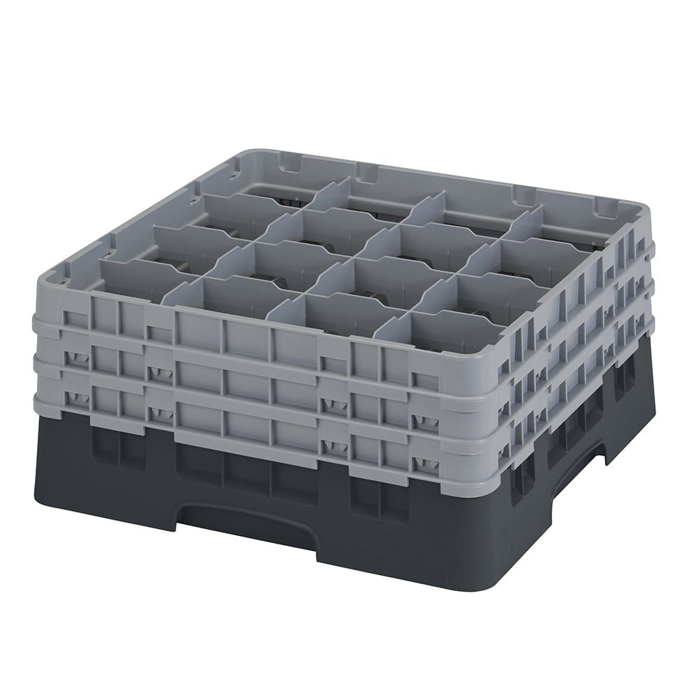 Cambro 16S738110 Camrack® Glass Rack w/ (16) Compartments - (3) Gray Extenders, Black