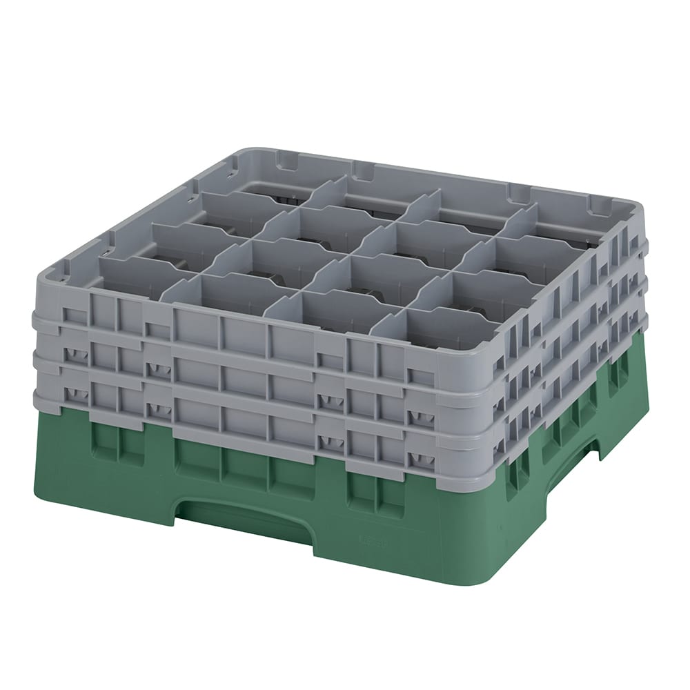 Cambro 16S738119 Camrack® Glass Rack w/ (16) Compartments - (3) Gray Extenders, Sherwood Green