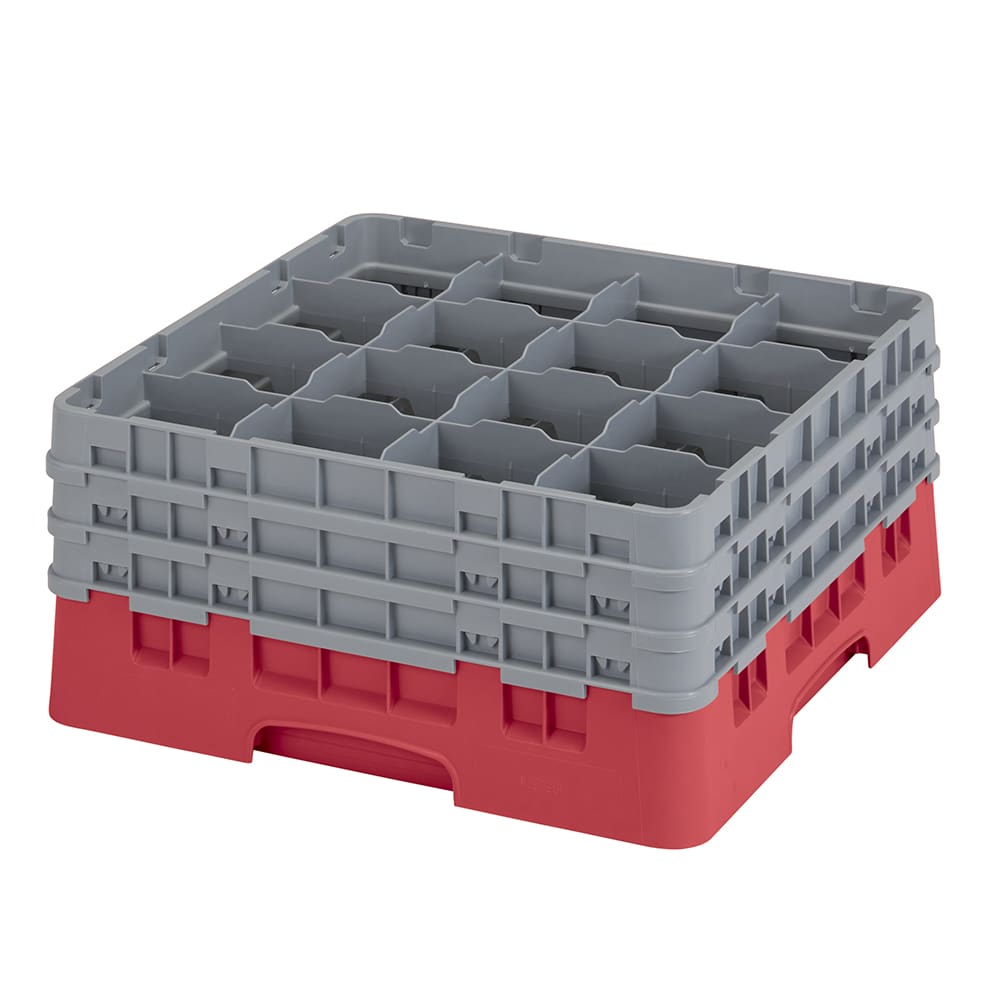 Cambro 16S738163 Camrack® Glass Rack w/ (16) Compartments - (3) Gray Extenders, Red