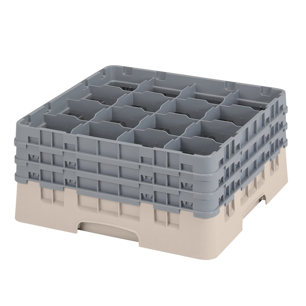 Cambro 16S738184 Camrack® Glass Rack w/ (16) Compartments - (3) Gray Extenders, Beige