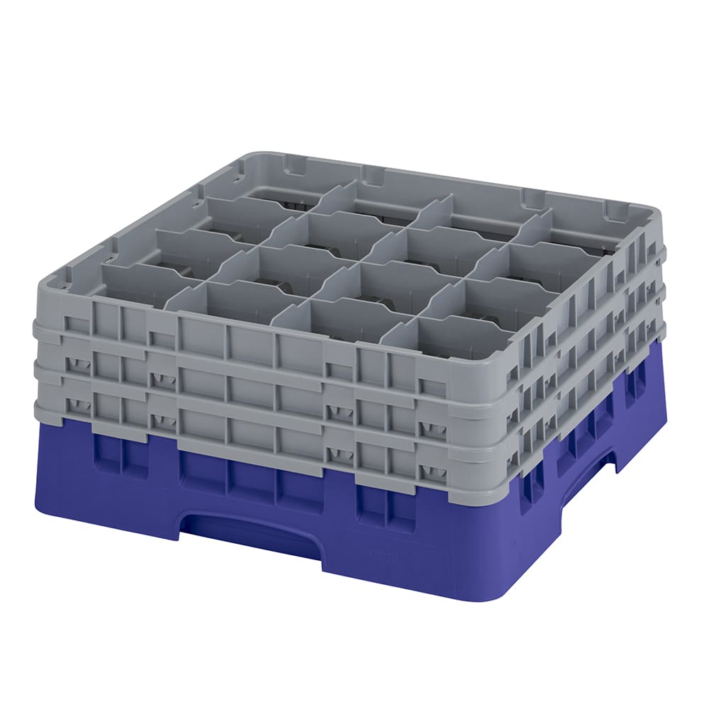 Cambro 16S738186 Camrack® Glass Rack w/ (16) Compartments - (3) Gray Extenders, Navy Blue