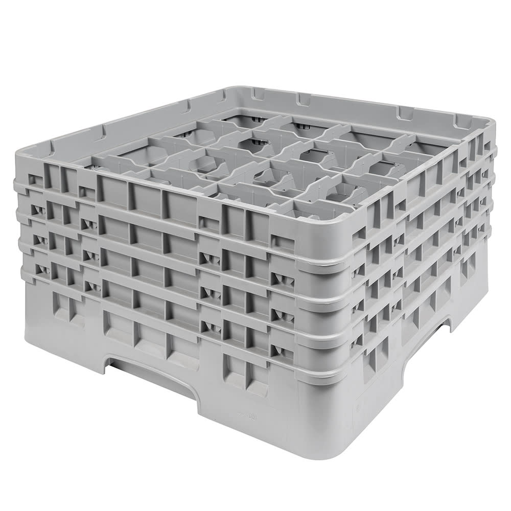 Cambro 16S800151 Camrack® Glass Rack w/ (16) Compartments - (4) Gray Extenders, Soft Gray