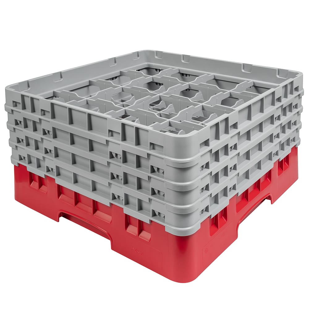 Cambro 16S800163 Camrack® Glass Rack w/ (16) Compartments - (4) Gray Extenders, Red