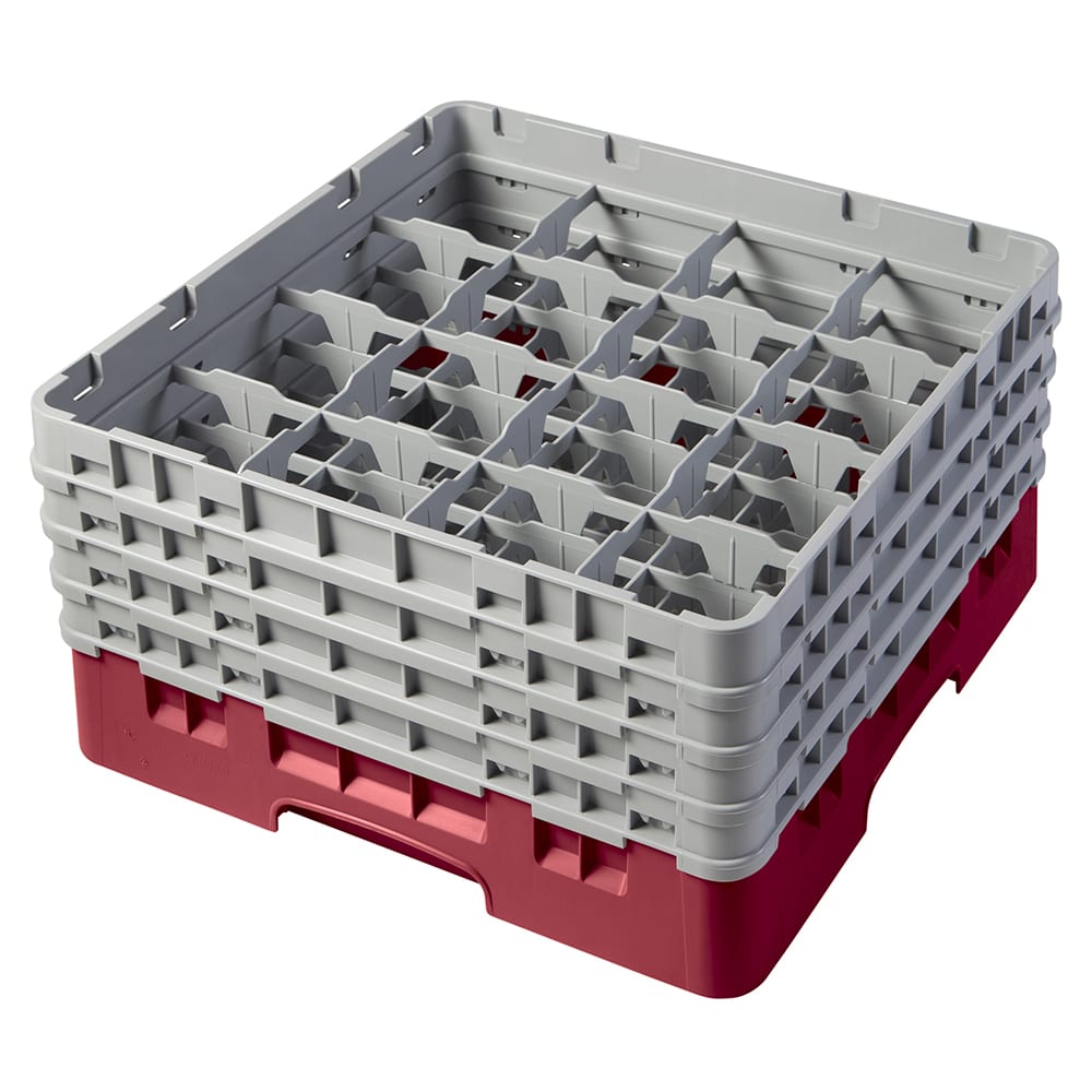 Cambro 16S800416 Camrack® Glass Rack w/ (16) Compartments - (4) Gray Extenders, Cranberry