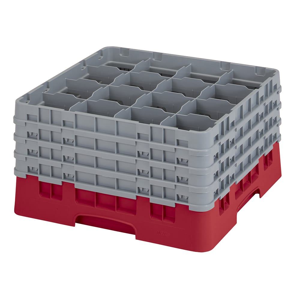 Cambro 16S900163 Camrack® Glass Rack w/ (16) Compartments - (4) Gray Extenders, Red