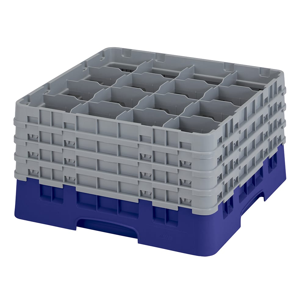 Cambro 16S900186 Camrack® Glass Rack w/ (16) Compartments - (4) Gray Extenders, Navy Blue
