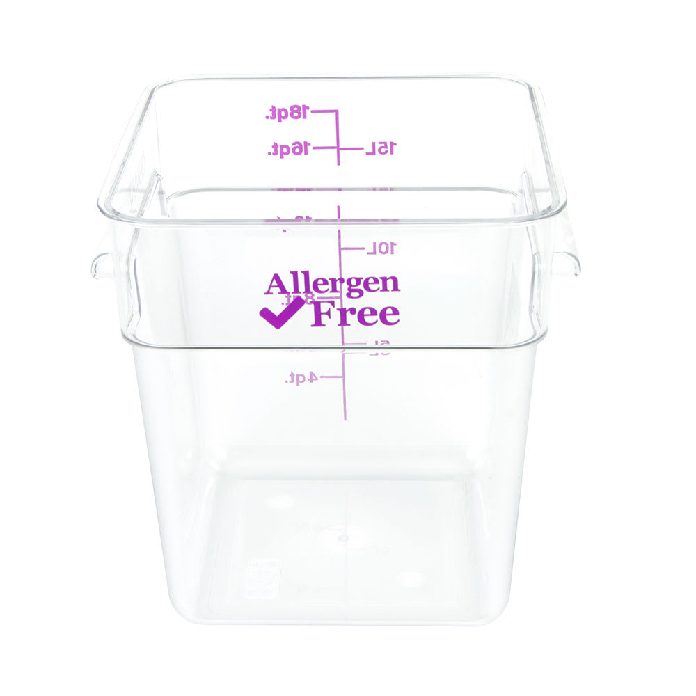 Cambro 18SFSCW441 18 qt Square Food Storage Container - CamSquare®, Allergen-Free, Polycarbonate, Clear