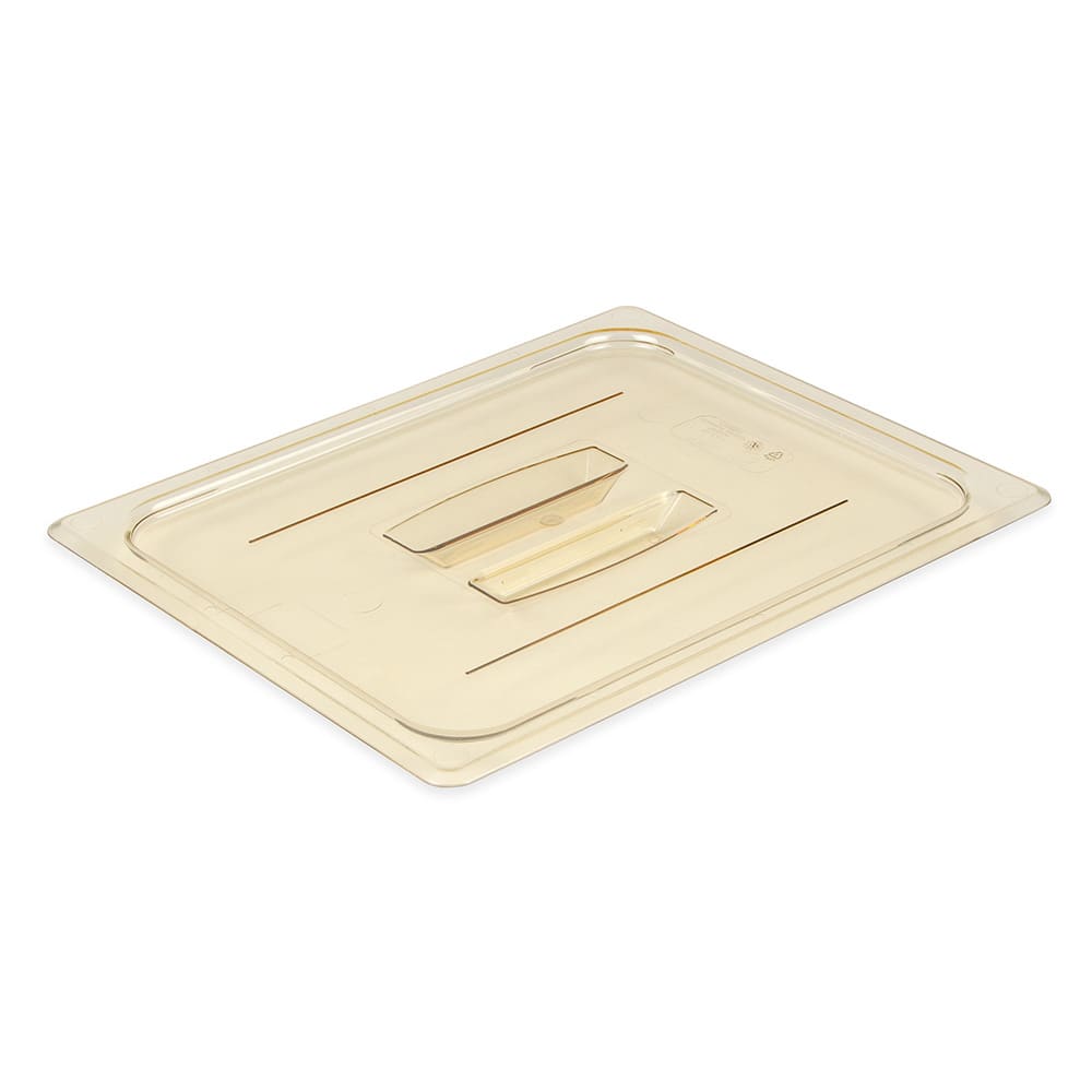 Cambro 20HPCH150 H-Pan Food Pan Cover - Half Size, Flat, Handle, Non-Stick, Amber