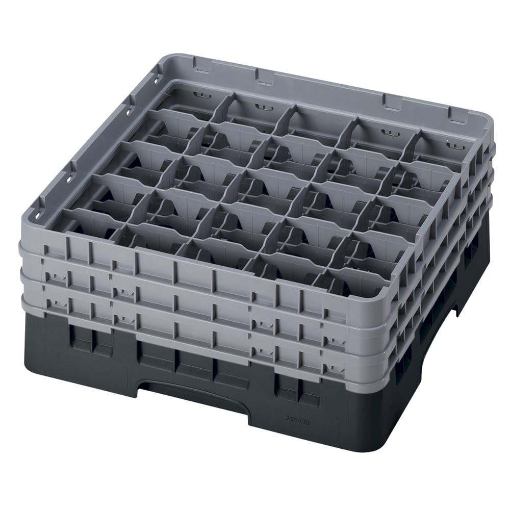 Cambro 25S638110 Camrack® Glass Rack w/ (25) Compartments - (3) Gray Extenders, Black