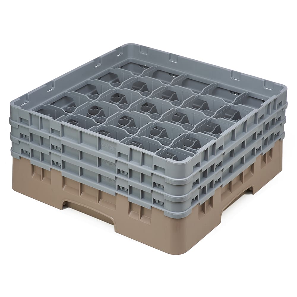 Cambro 25S638184 Camrack® Glass Rack w/ (25) Compartments - (3) Gray Extenders, Beige