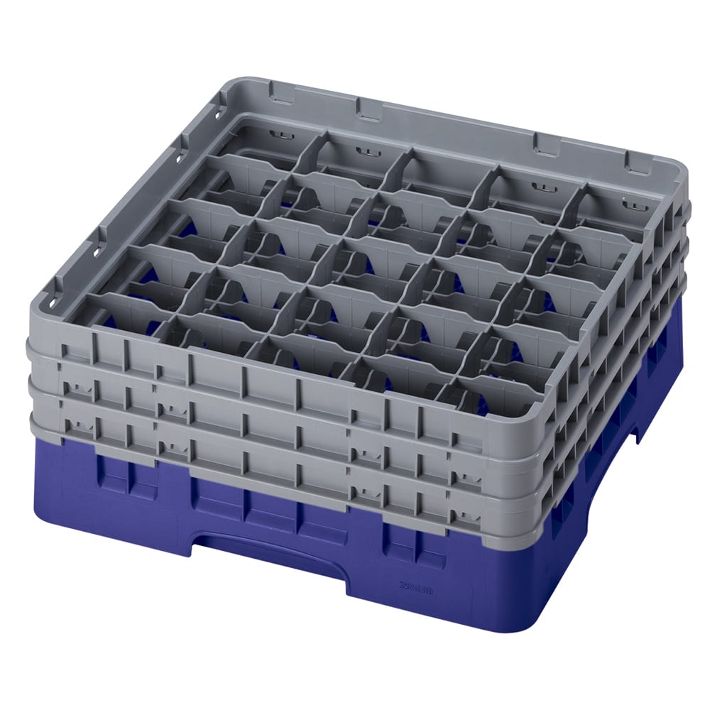 Cambro 25S638186 Camrack® Glass Rack w/ (25) Compartments - (3) Gray Extenders, Navy Blue
