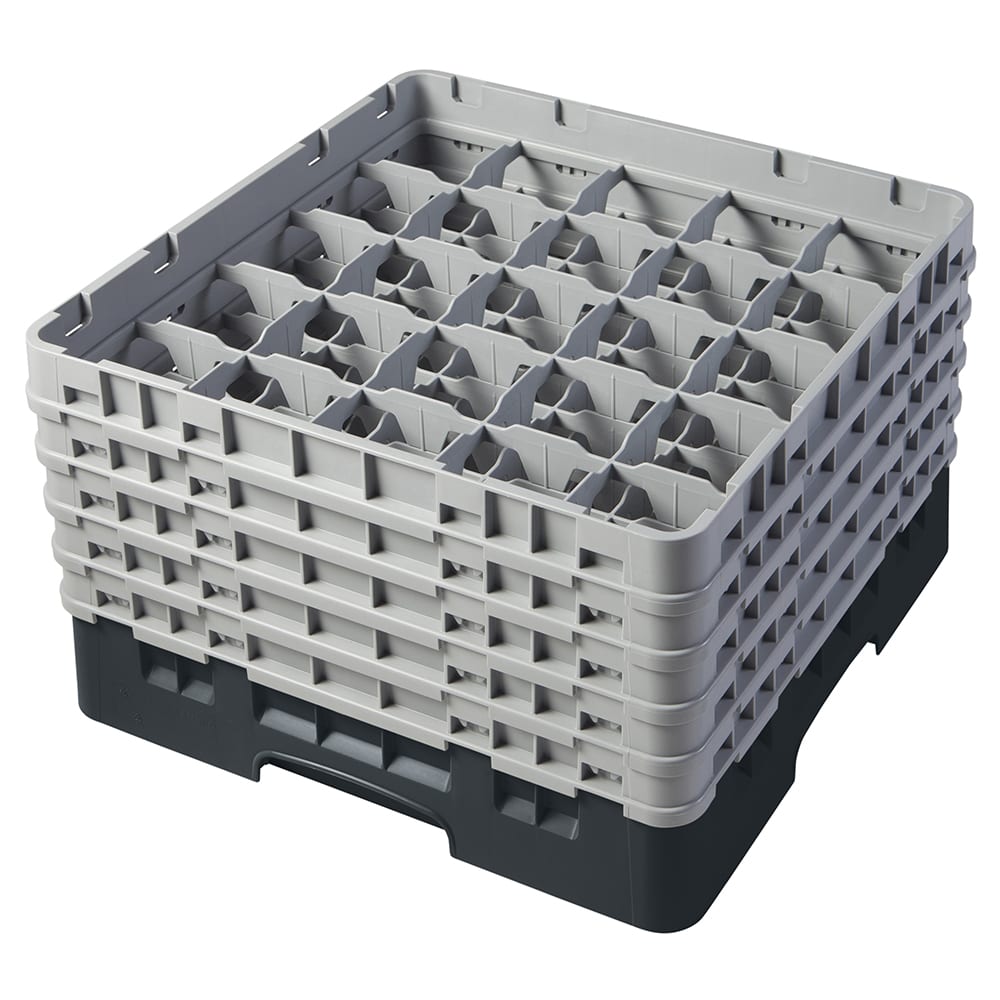 Cambro 25S958110 Camrack® Glass Rack w/ (25) Compartments - (5) Gray Extenders, Black