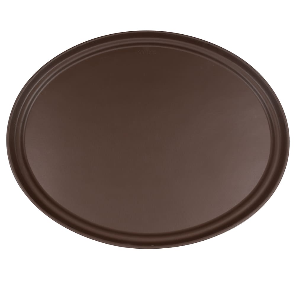 Cambro 2700CT138 Oval Camtread Serving Tray - 22x27", Fiberglass, Tavern Tan