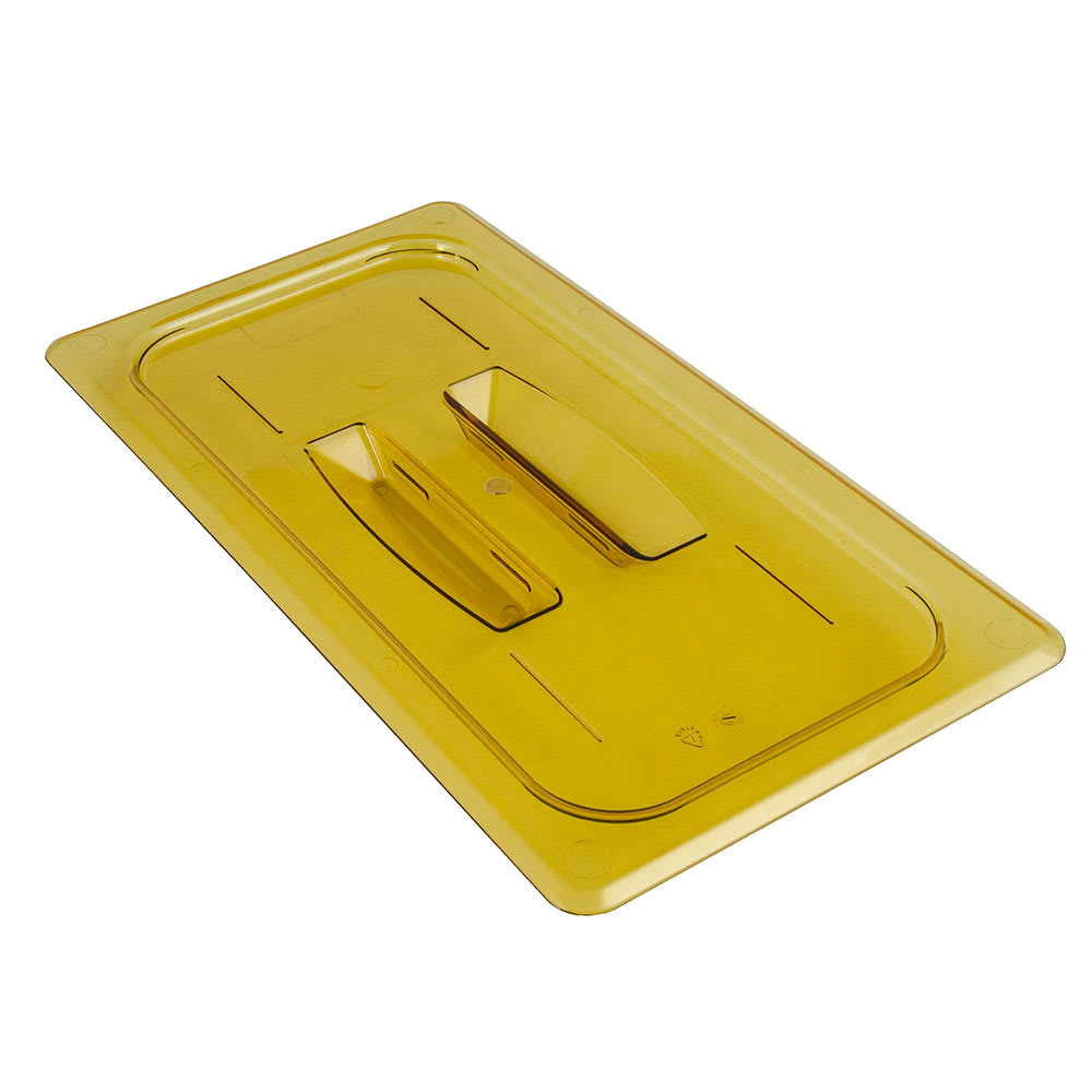 Cambro 30HPCH150 H-Pan Food Pan Cover - 1/3 Size, Non-Stick, Flat with Handle, Amber