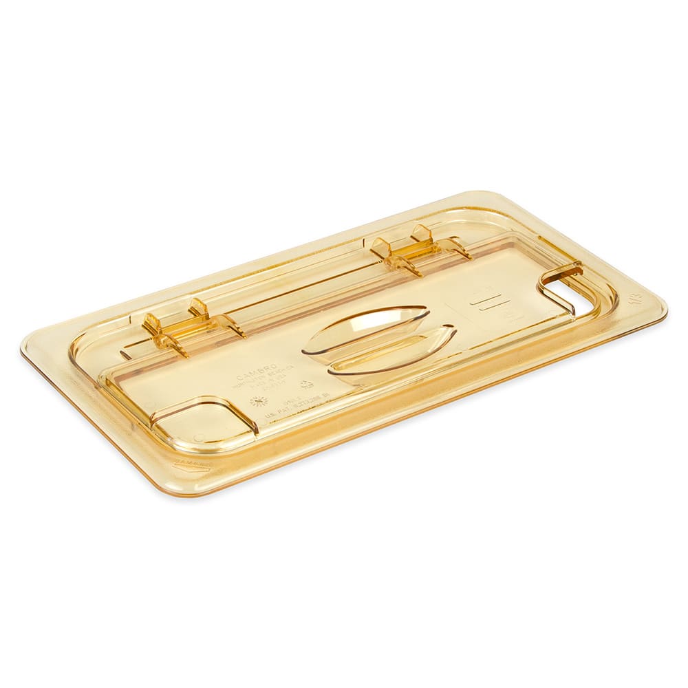 Cambro 30HPLN150 FlipLid Hot Food Pan Cover - 1/3 Size, Notched, Hinged, Amber