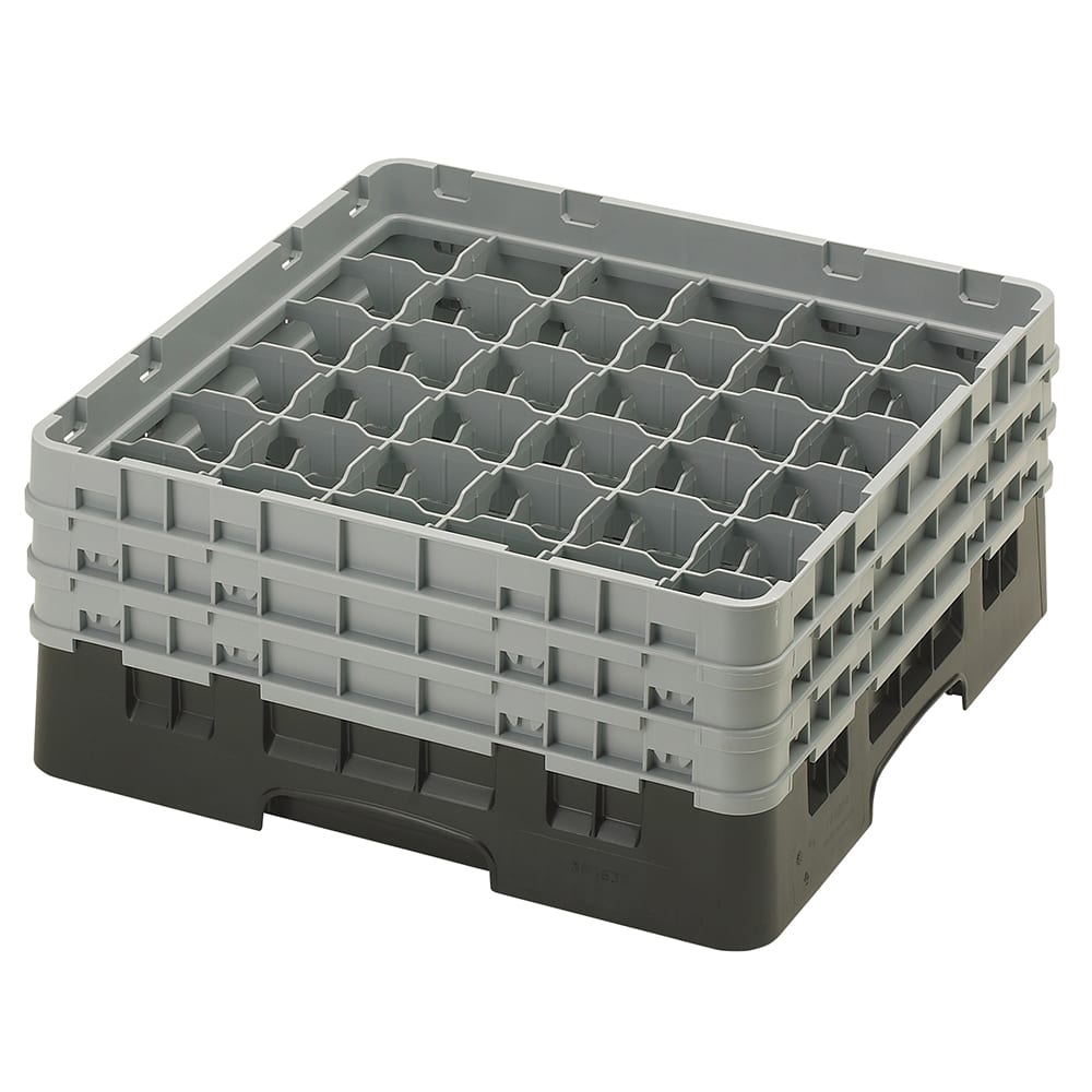 Cambro 36S638110 Camrack® Glass Rack w/ (36) Compartments - (3) Gray Extenders, Black