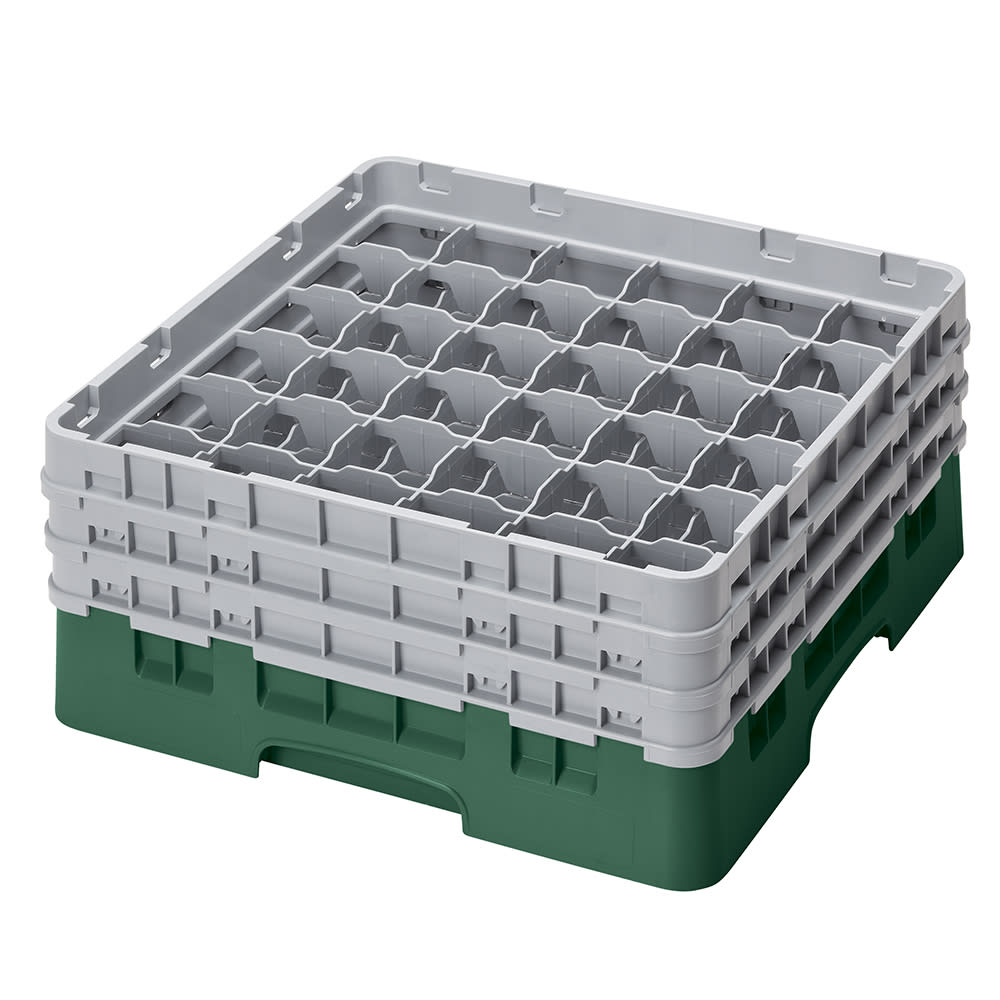 Cambro 36S638119 Camrack® Glass Rack w/ (36) Compartments - (3) Gray Extenders, Sherwood Green