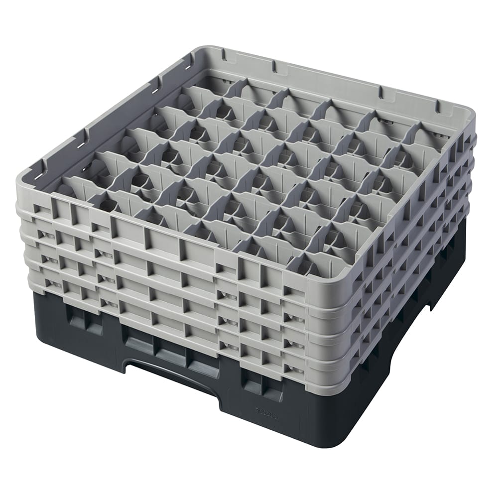 Cambro 36S800110 Camrack® Glass Rack w/ (36) Compartments - (4) Gray Extenders, Black