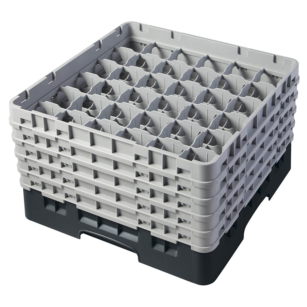 Cambro 36S958110 Camrack® Glass Rack w/ (36) Compartments - (5) Gray Extenders, Black