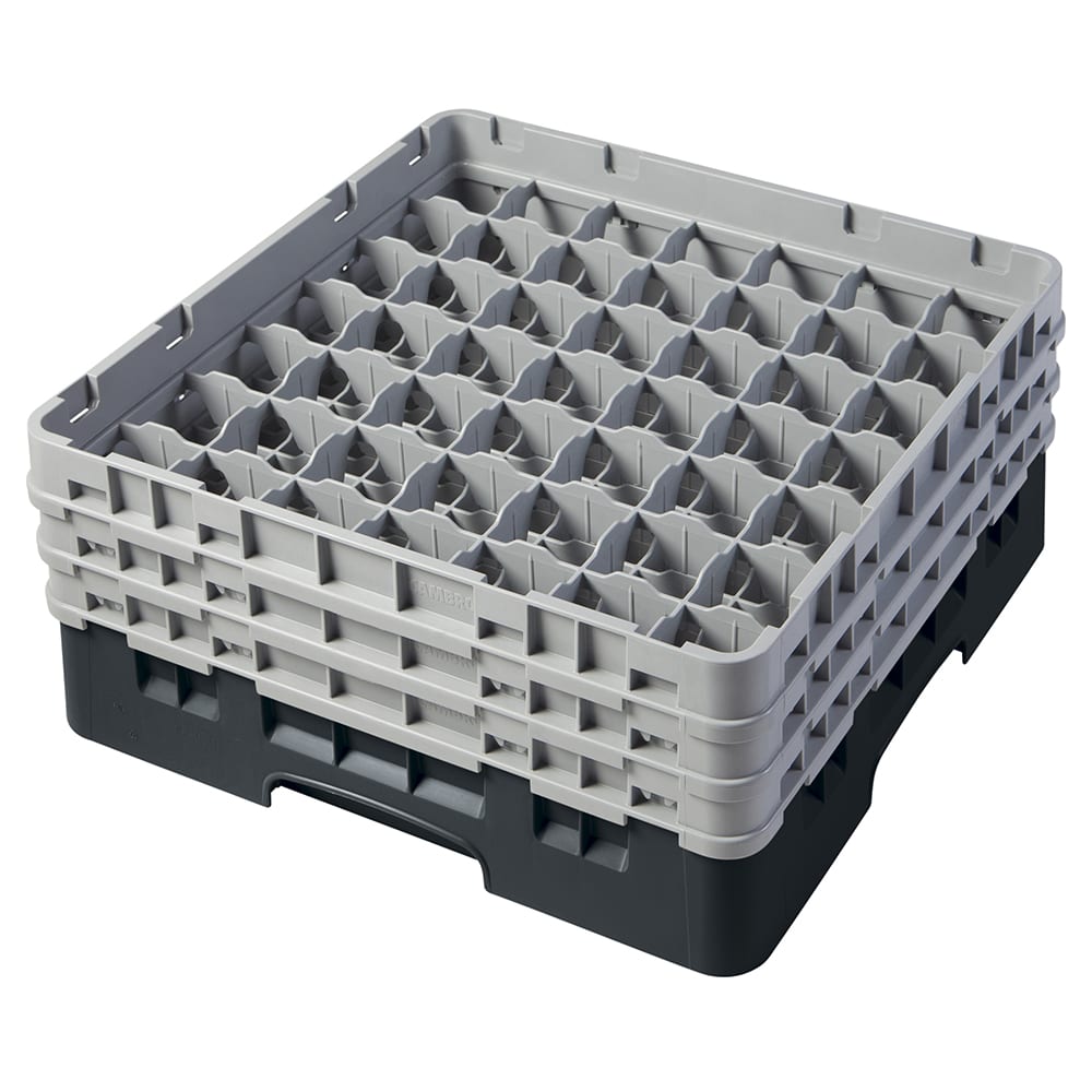 Cambro 49S638110 Camrack® Glass Rack w/ (49) Compartments - (3) Gray Extenders, Black