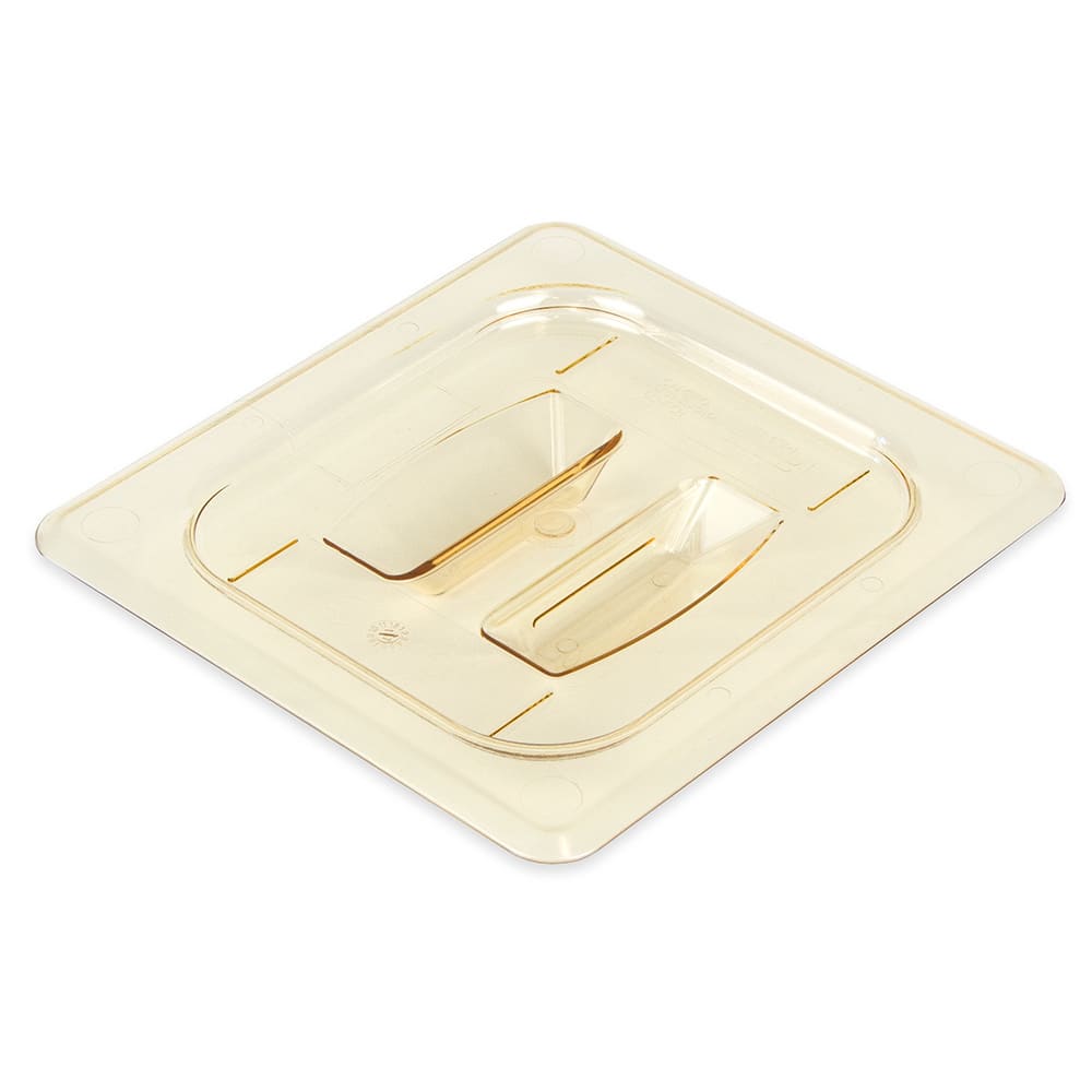 Cambro 60HPCH150 H-Pan Food Pan Cover - 1/6 Size, Non-Stick, Flat with Handle, Amber