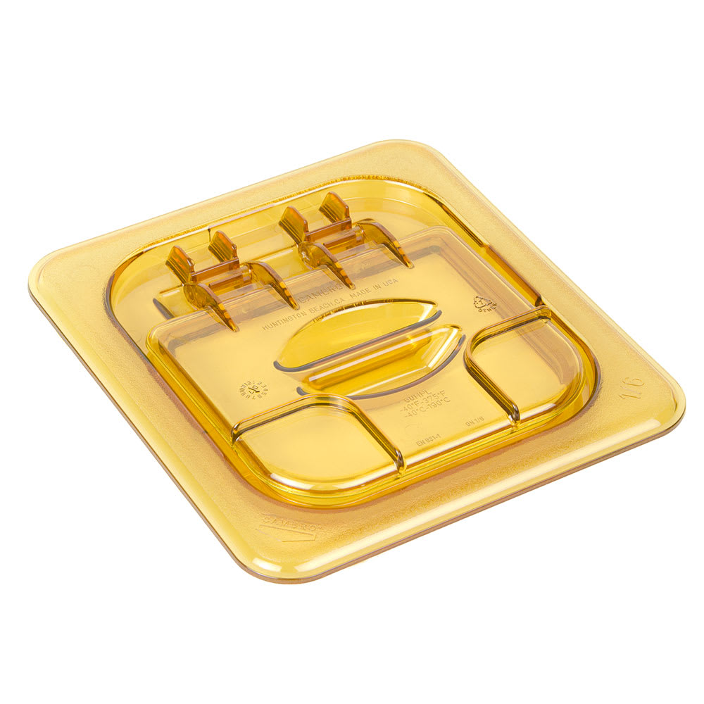 Cambro 60HPL150 FlipLid Hot Food Pan Cover - 1/6 Size, Hinged, Amber