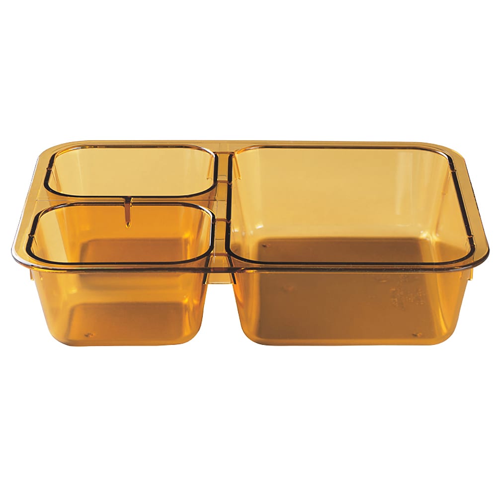 Cambro 853FH150 Plastic Rectangular Tray w/ (3) Compartments, 8 11/16" x 6 5/16", Amber