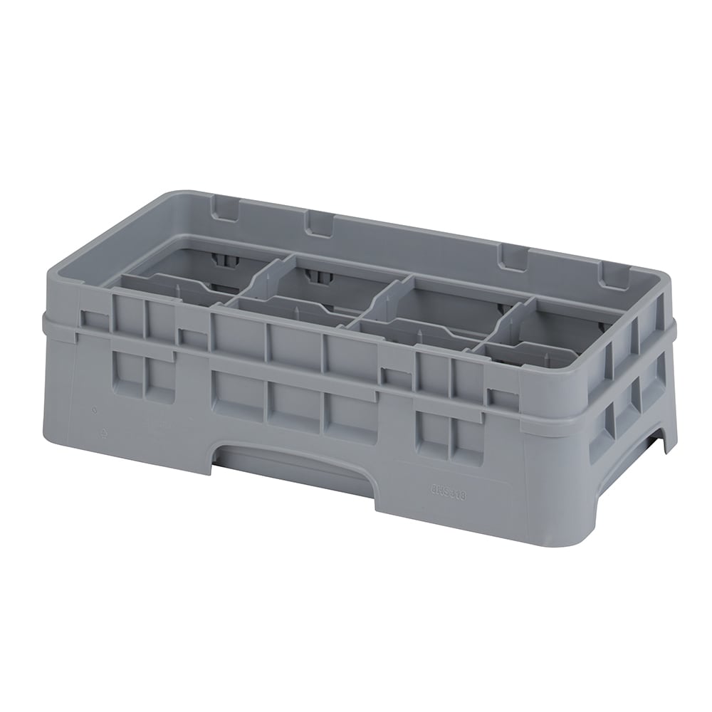 Cambro 8HS318151 Camrack Glass Rack with Extender - Half Size, 8 Compartment, Soft Gray