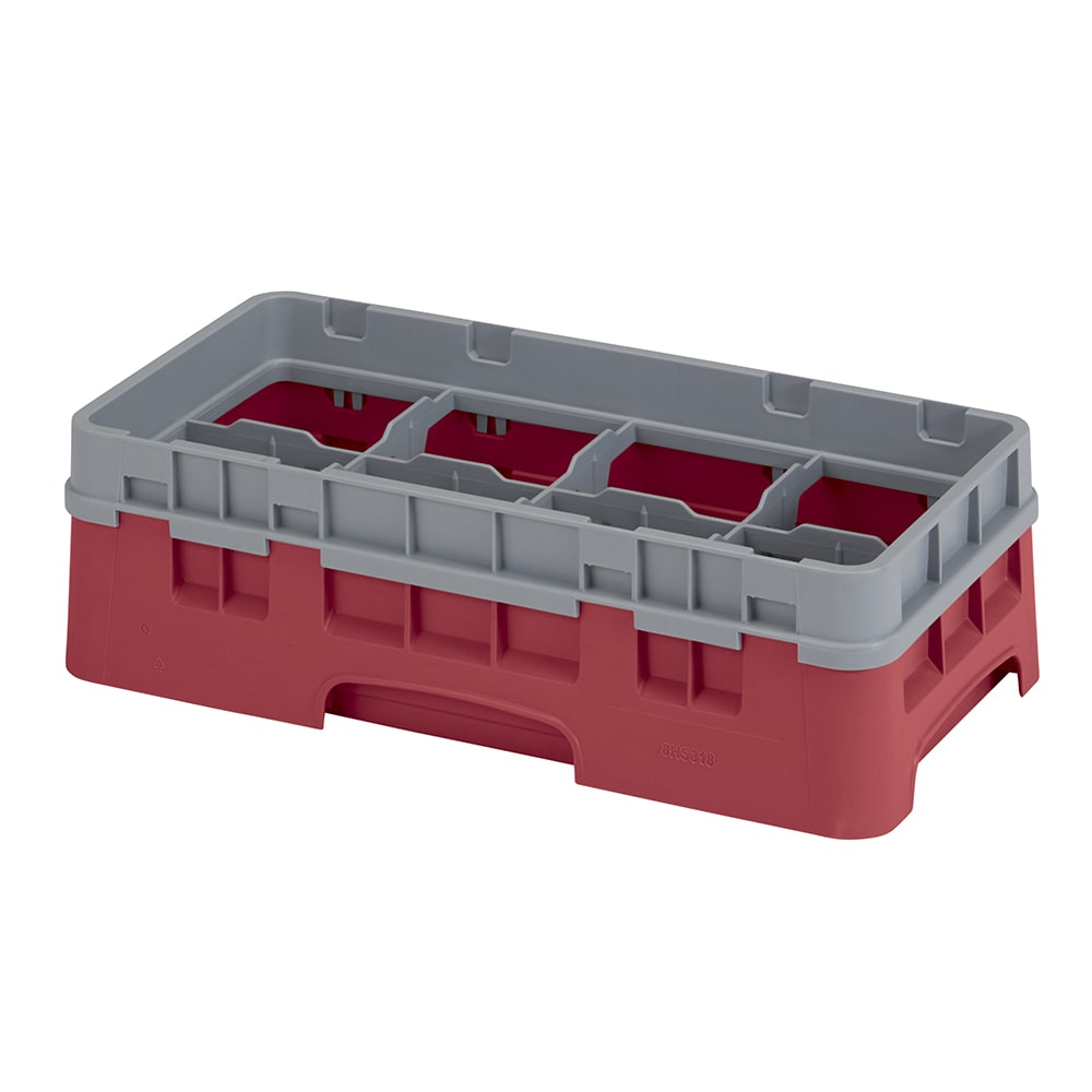 Cambro 8HS318416 Camrack Glass Rack with Extender - Half Size, 8 Compartments, Cranberry