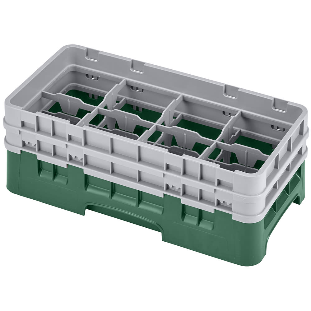 Cambro 8HS434119 Camrack Glass Rack - Half Size, (2)Extenders, 8 Compartment, Sherwood Green