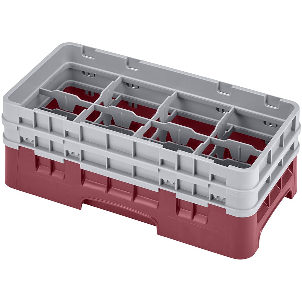 Cambro 8HS434416 Camrack Glass Rack - Half Size, (2)Extenders, 8 Compartments, Cranberry