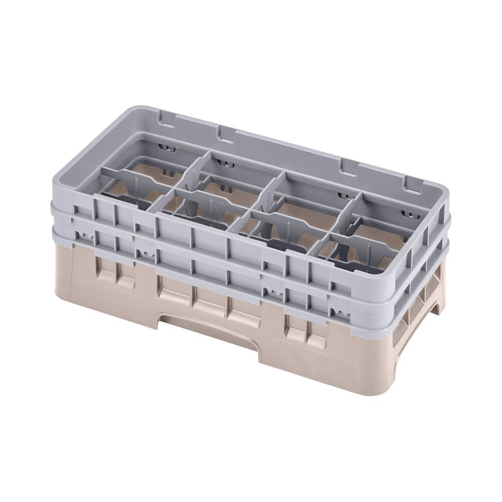 Cambro 8HS638184 Camrack Glass Rack - Half Size, (3)Extenders, 8 Compartments, Beige