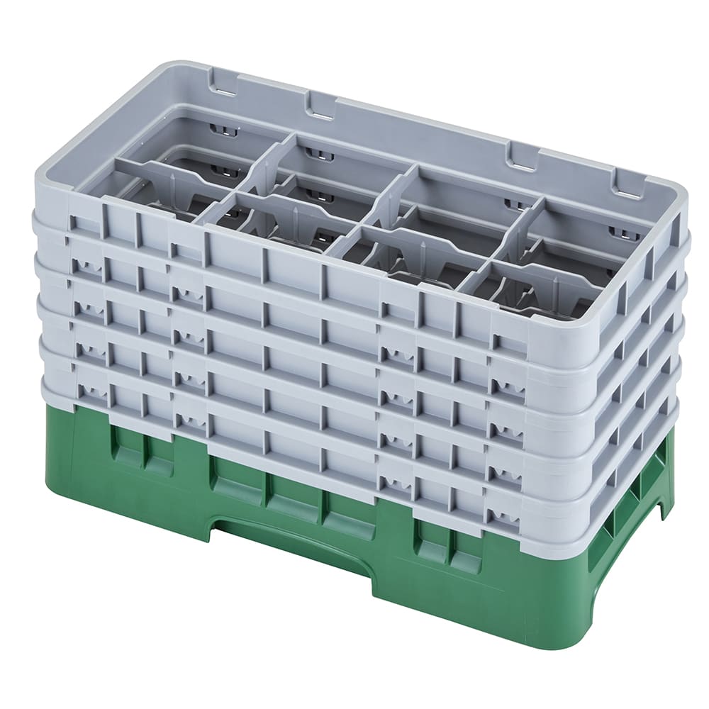 Cambro 8HS958119 Camrack Glass Rack - Half Size, (5)Extenders, 8 Compartment, Sherwood Green