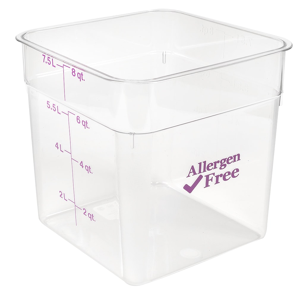 Cambro 8SFSCW441 8 qt Square Food Storage Container - CamSquare®, Allergen-Free, Polycarbonate, Clear