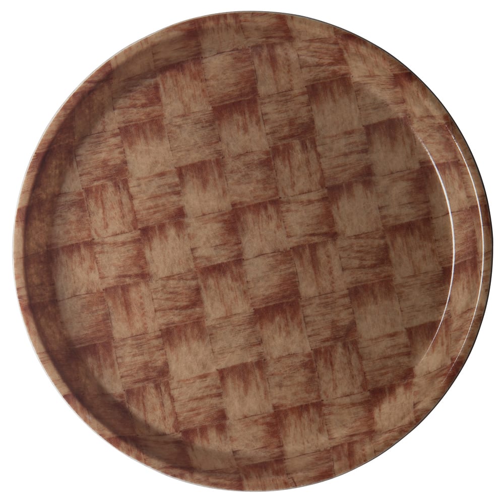 Cambro 900301 9" Round Serving Camtray - Fiberglass, Dark Basketweave