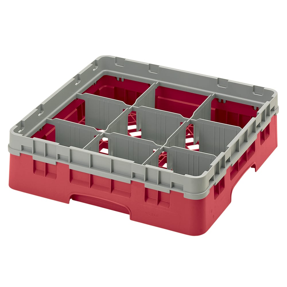 Cambro 9S318163 Camrack® Glass Rack w/ (9) Compartments - (1) Gray Extender, Red
