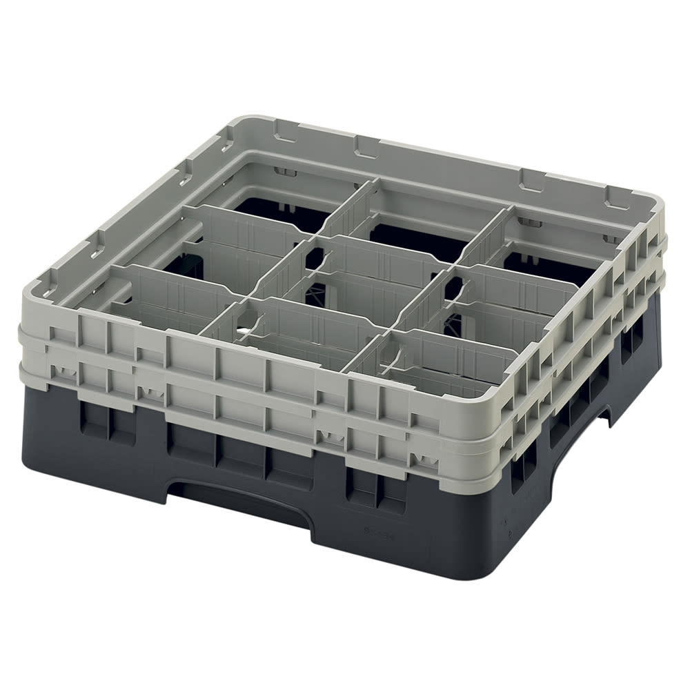 Cambro 9S434110 Camrack® Glass Rack w/ (9) Compartments - (2) Gray Extenders, Black