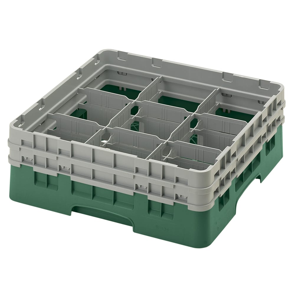 Cambro 9S434119 Camrack® Glass Rack w/ (9) Compartments - (2) Gray Extenders, Sherwood Green
